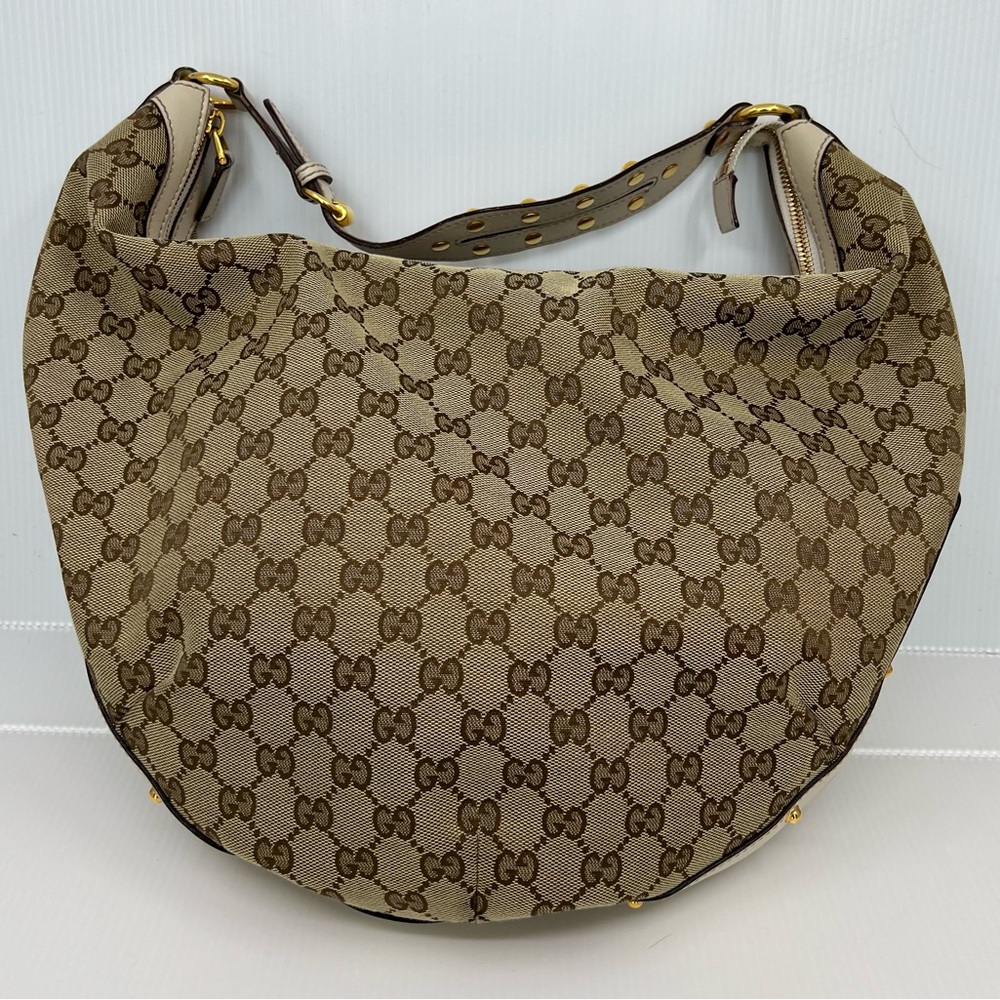 Gucci Biba Monogram Canvas Studded Hobo Bag